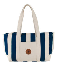 Beach Bag Large Striped Canvas Navy Blue