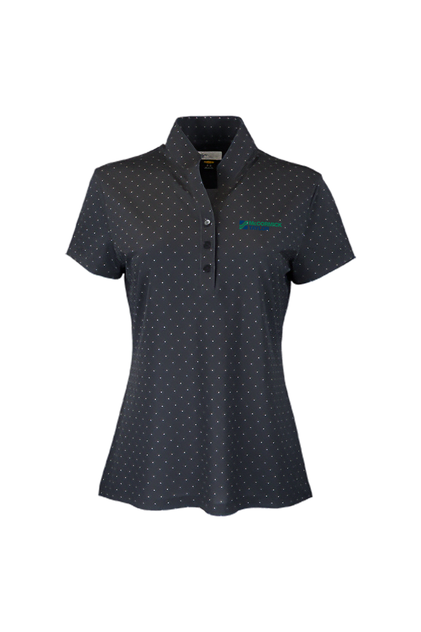 Women's Greg Norman Micro Pique Spinner Print Polo Black